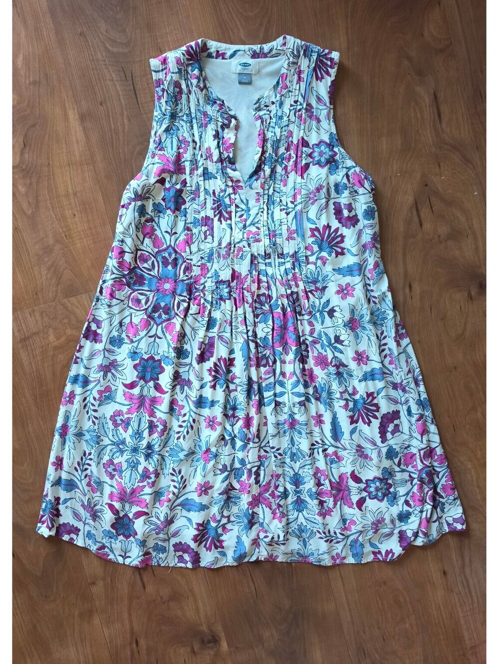 Old Navy Sleeveless Pintuck Split-Neck Floral Swing Dress - Sz Med,404